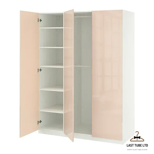LAST TUBE wardrobe combination, white/high-gloss light orange, 150x60x201 cm