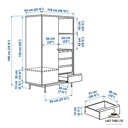 LAST TUBE wardrobe, brown walnut effect, 118x64x190 cm