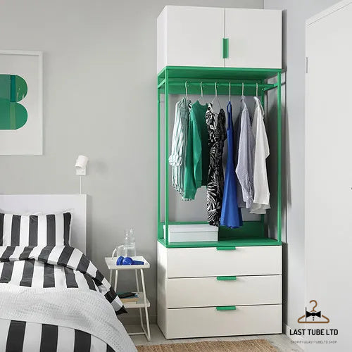 LAST TUBE wardrobe with 2 doors+3 drawers, white/Fonnes green, 80x42x221 cm