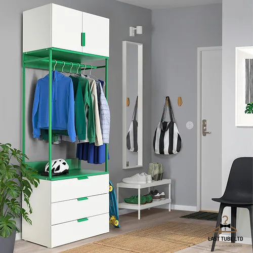 LAST TUBE wardrobe with 2 doors+3 drawers, white/Fonnes green, 80x42x221 cm