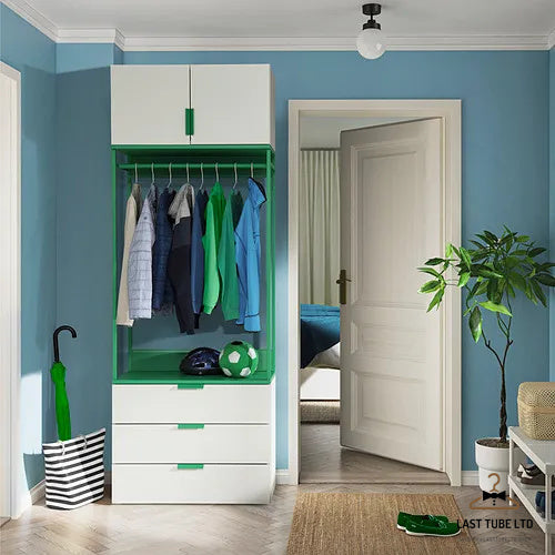 LAST TUBE wardrobe with 2 doors+3 drawers, white/Fonnes green, 80x42x221 cm